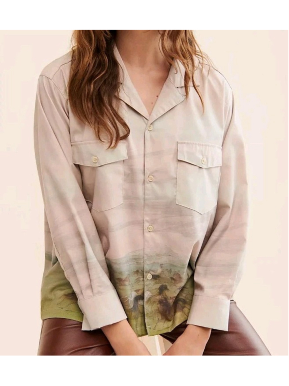 FOUND Wildlife Field Horse Western Landscape Button Down Shirt Size L $138 Rodeo